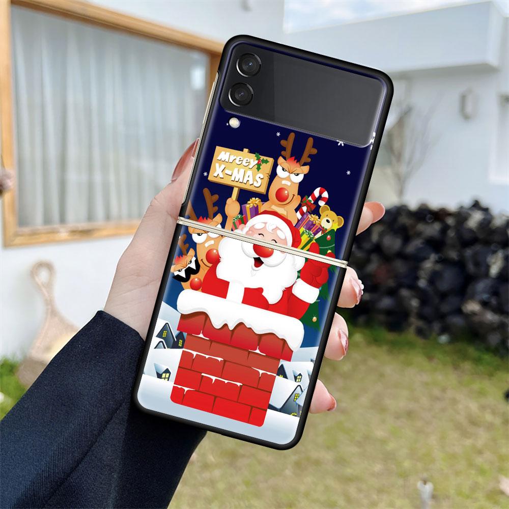 Роскошный чехол для Samsung Galaxy Z Flip 4 3 5G Черные жесткие ПК чехлы для телефона Модная задняя крышка ZFlip Funda С Рождеством Христовым Накладка Capa