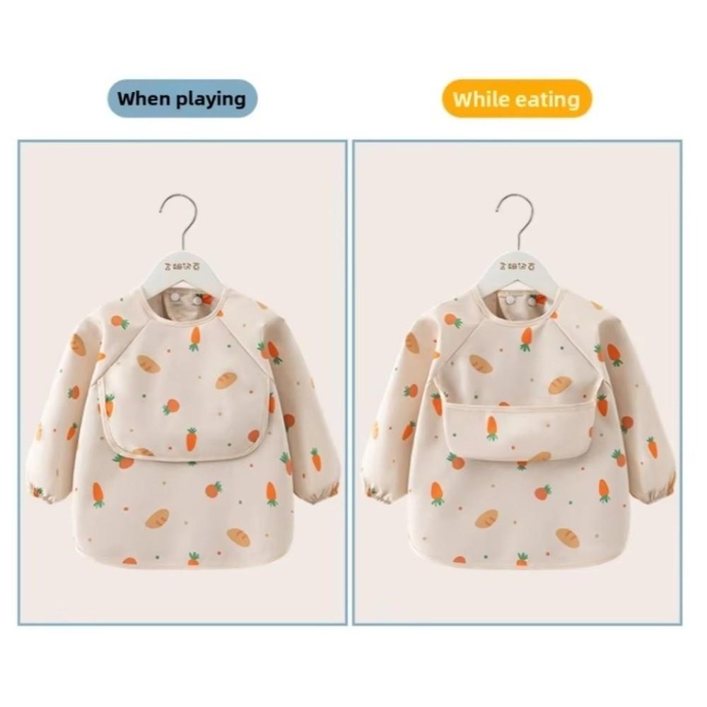 Adjustable Toddler Long Sleeve Apron Soft Baby Rice Pocket Smock Child Feeding Bib Meal Eating