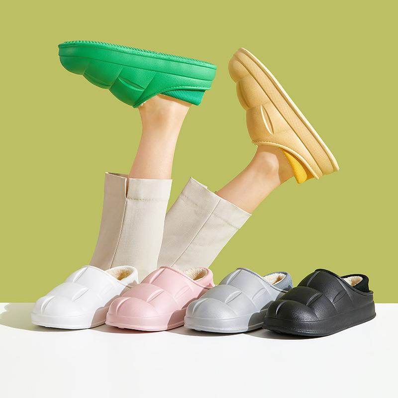 Winter Women Cotton Slippers Waterproof Warm Plush Shoes Fashion Indoor Home Thick Sole Footwear Non-Slip Solid Couple Slippers
