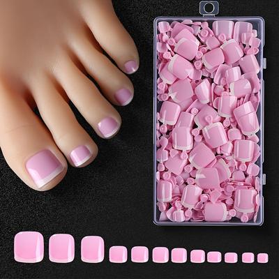 120 шт. накладных ногтей во французском стиле, накладные ногти на пальцы ног, полное покрытие, квадратные ногтевые насадки, носимый инструмент для маникюра