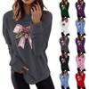 Women's Fashion Casual Christmas Bow Printed Round Neck Long Sleeve Top