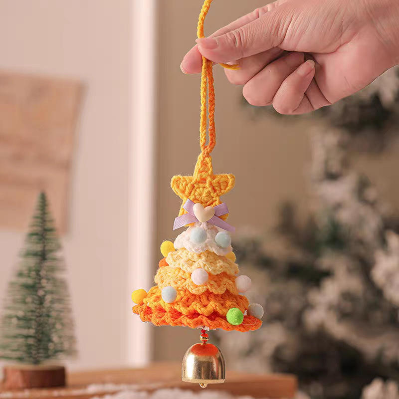1 Pcs Yarn Crochet Christmas Tree Bell Pendant for Christmas New Year Carnival Party Homeschool Bar KTV Car Decoration Gifts