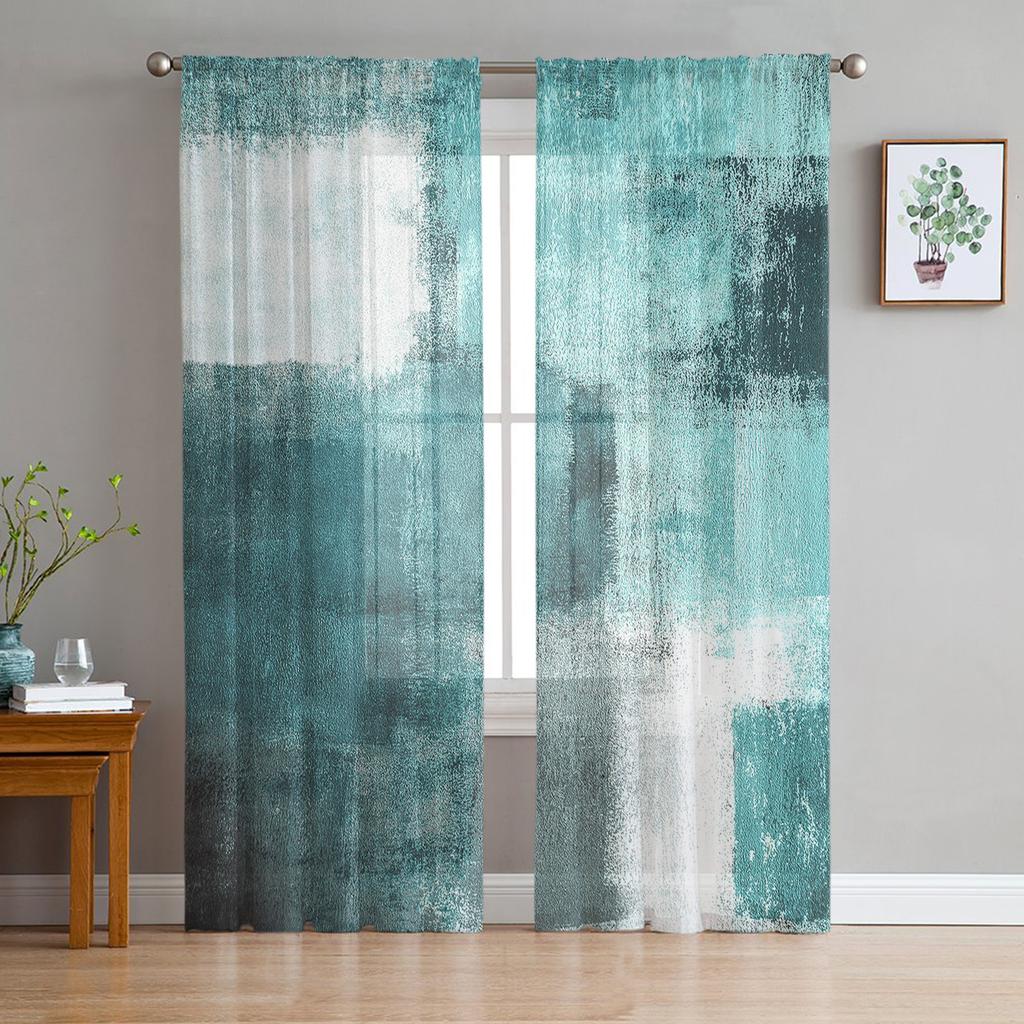 Yellow Gray Abstract Art Texture Tulle in Sheer Curtains for Living Room Bedroom Kitchen Window Treatment Chiffon Curtain Blinds