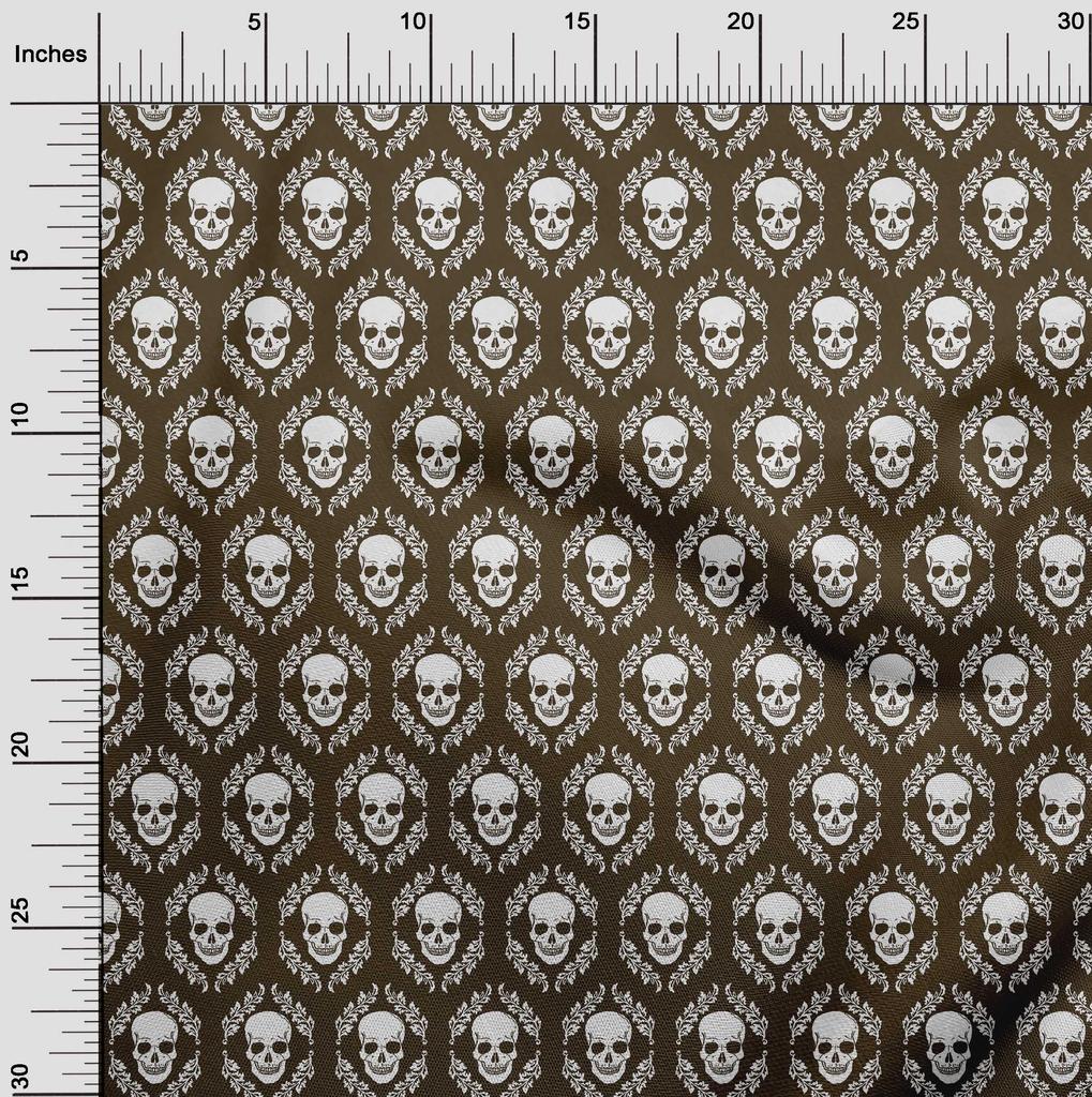 oneOone Cotton Flex Brown Fabric Skull Sewing Material Print Fabric By The Yard 40 Inch