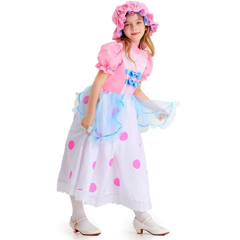Pink Polka Dot Princess Costume Girls Halloween Party Cosplay Dance Outfit Ages 3-8 Years