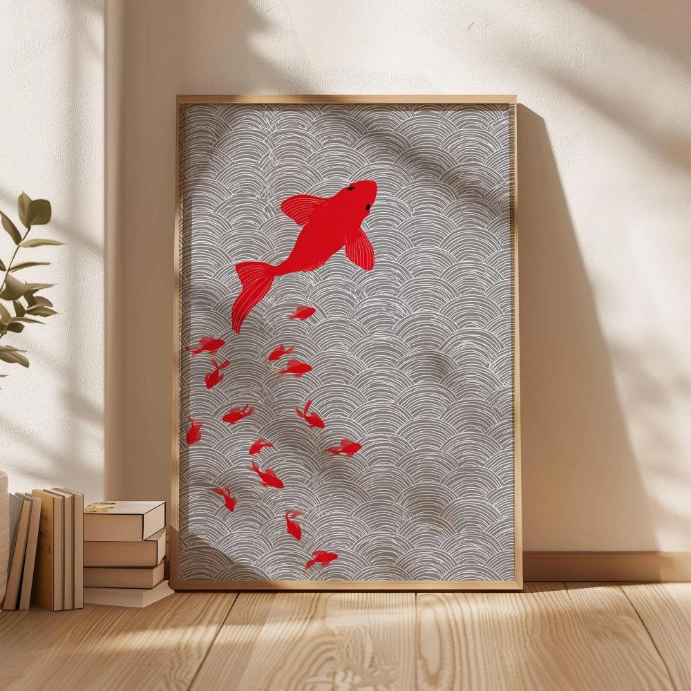 Japanese Fun Koi Fish Puffer Canvas Wall Art, Vintage Ukiyo-e Style Print, Home Izakaya Restaurant Decor-frameless