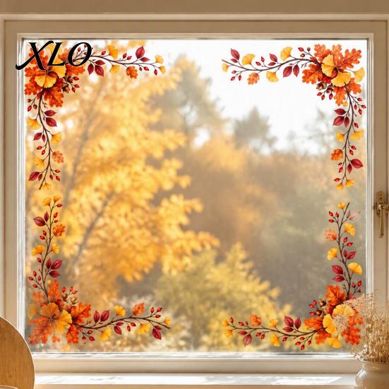 Non Adhesive Window Decals Harvest Festival Static Glass Sticker, Autumn Clings with Maple Leaves Sunflowers And Stickers Berries Prints, Reusable PVC