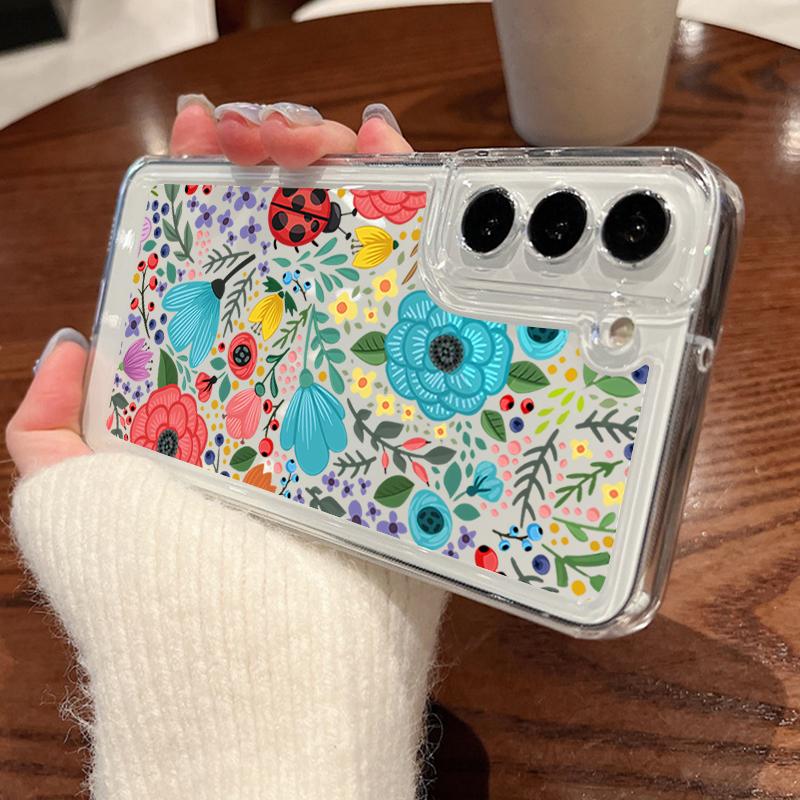 Flower Print Transparent Phone Case For Samsung Galaxy S25 S24 S22 Ultra S23 S24 FE A17 A56 A16 A36 A26 A55 A15 A25 A54 5G Shockproof Soft Back Cover