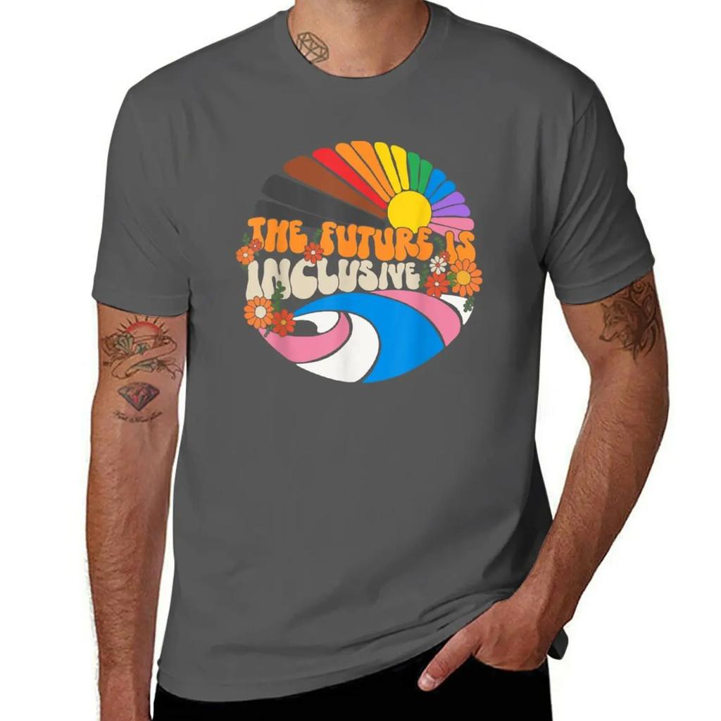 The Future Is Inclusive LGBT Flag Groovy Gay Rights Pride T-Shirt customs anime tshirt fruit of the loom mens t shirts