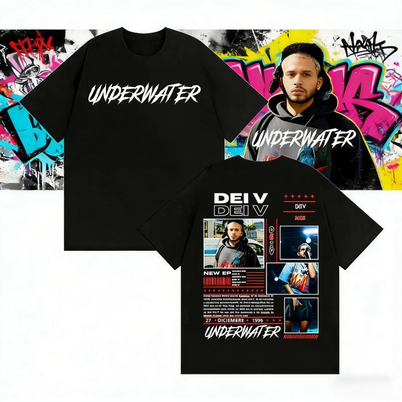 2025Summer Dei V Quien Es Dei V Underwater Album T Shirts for Men Fashion Hip Hop Street T Shirt Man Casual 100 Cotton Tshirt