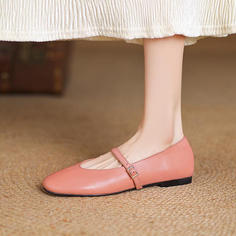 Krazing Pot Кожа коровы весна лето размер 41 толстый низкий каблук плоский с круглым носком женские неглубокие балетки