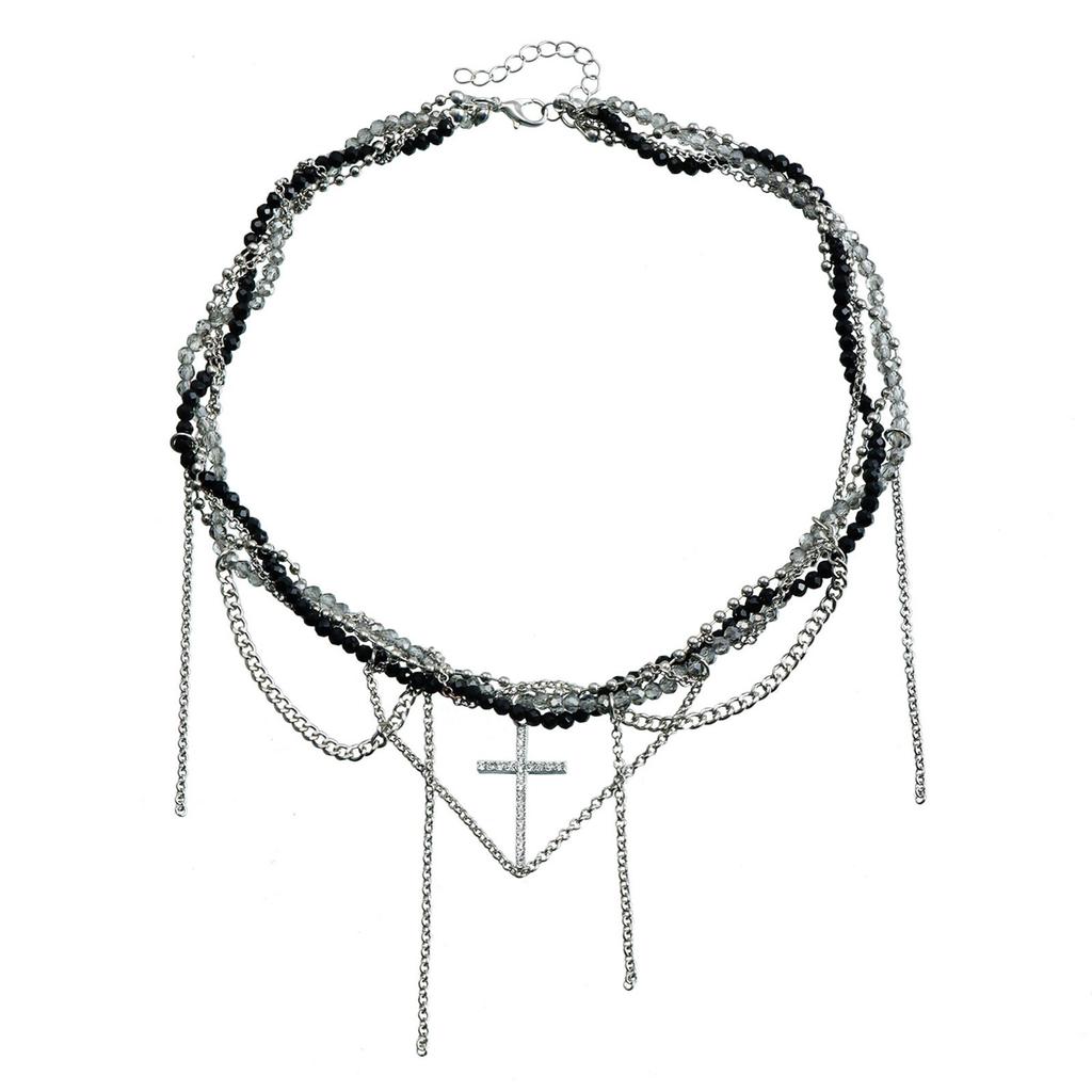 Модное прочное ожерелье из стеклянных кристаллов с крестами, стильными стразами на элегантной цепочке-змейке