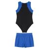 Kids Boys Round Neck Sleeveless Leotard Bodysuit Jumpsuit with Shorts Set for Gymnastic Yoga Workout Competition