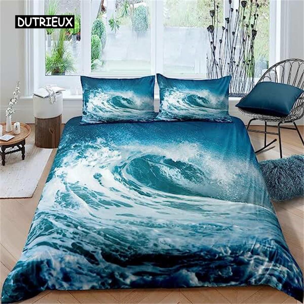 Пододеяльник Blue Ocean с волнами, Постельный комплект, Гавайский тропический морской прибой, Морской пляж, Постельное белье, Чехол для одеяла, Микрофибра для женщин, мужчин