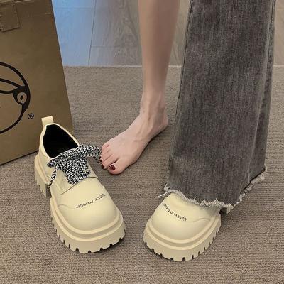 Летние новые туфли на платформе с утолщенным каблуком однотонные из маленькой кожи в стиле ретро, британский стиль, женская обувь высокого класса