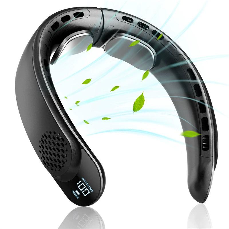 Портативный шейный вентилятор 4 турбо-хэндс-фри безлопастного шейного охладителя Аккумулятор 4000 мАч Персональный носимый вентилятор 3 скорости Охлаждающий воздушный поток на 360°