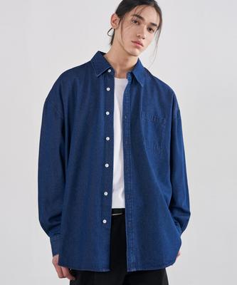 Oversized рубашка из необработанного денима Awodeijeu [Синяя]