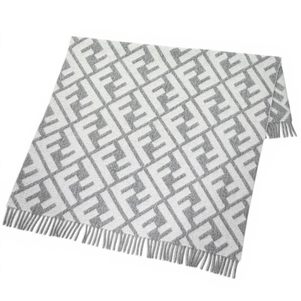 Great FENDI FF logo all-over print fringe blanket/throw gray alpaca Women Used