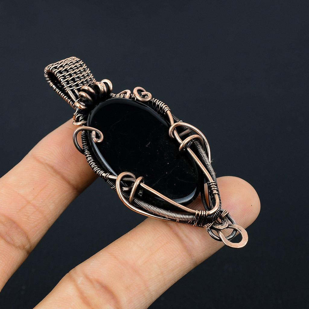 Black Onyx Jewelry, 999 Copper Wire Wrapped Pendant Handmade Gemstone Jewelry, Gifts For Wife Brand New Pendant