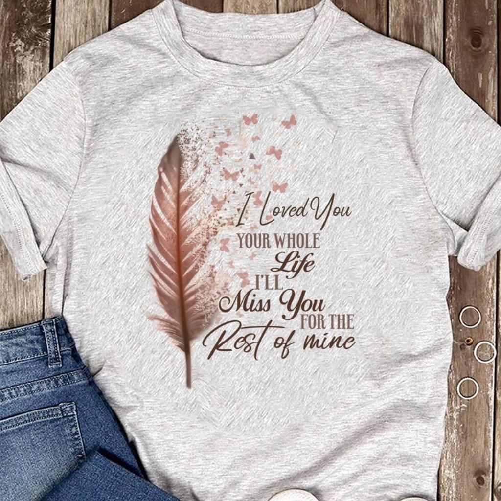 Memorial Mom T-Shirt: Feather & Butterfly Design - RIP Gift