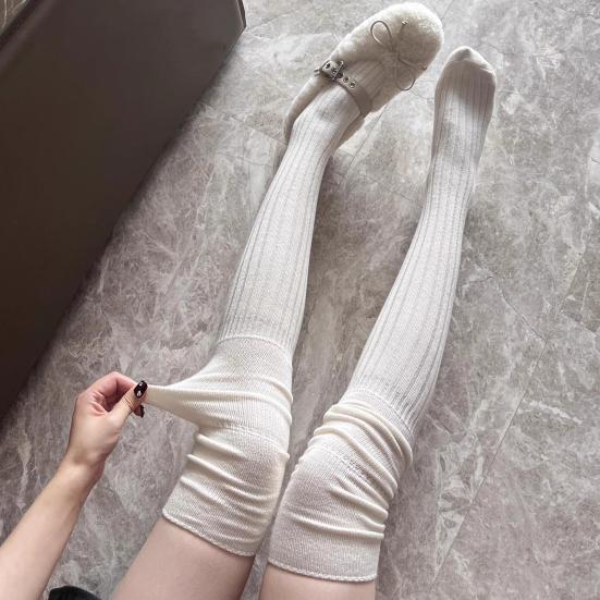Чулки-ботфорты для женщин, с присборенным верхом, из толстого хлопка, вязаные, выше бедра, зимние, осенние гетры