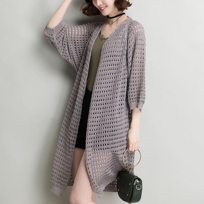 Весенне-летний женский внешний кардиган, повседневный свободный вязаный тонкий свитер с вырезами, пальто, топы больших размеров