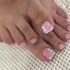 24pcs Glitter False Toenails Sweet Pink Artificial Nails for Feet DIY French Style White Edge False Toenails Detachable Wearable