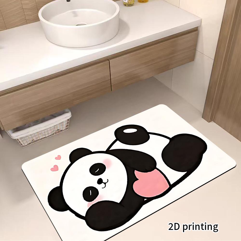 Cute Cartoon Panda Door Mat, Non-Slip Bath Rug, Soft Absorbent Floor Mat for Bathroom, Bedroom, Kids Room Decor