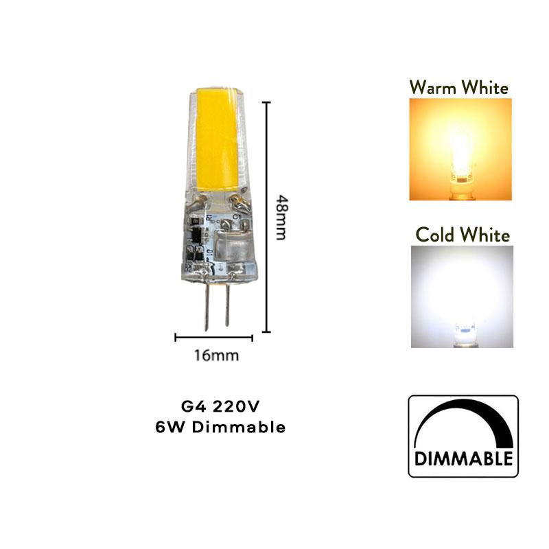 5 шт. светодиодных лампочек G4 G9 COB с регулируемой яркостью 12 В 220 В 3 Вт 6 Вт, заменяющих 40 Вт галогенную лампу накаливания для люстры, декоративное освещение