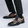 Men Big Size Leopard Print Formal Lace-Up Brogue Shoes Wedding Groom Business Dress Shoes Comfortable Leather Wedding Party Shoe