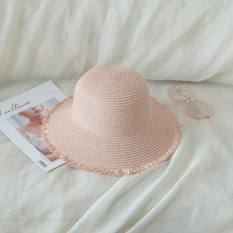 Women's Summer Flat Top Straw Hat , Wide Brim Sun Protection Beach Fisherman Hat, Breathable Hand-Woven For Seaside Photography