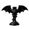 Gothic Tealight Holder Halloween Devil Bat Candle Holder, Winged Candlestick with Dark Aesthetic Decor Red Eyes, Matte Black Sticks Tabletop