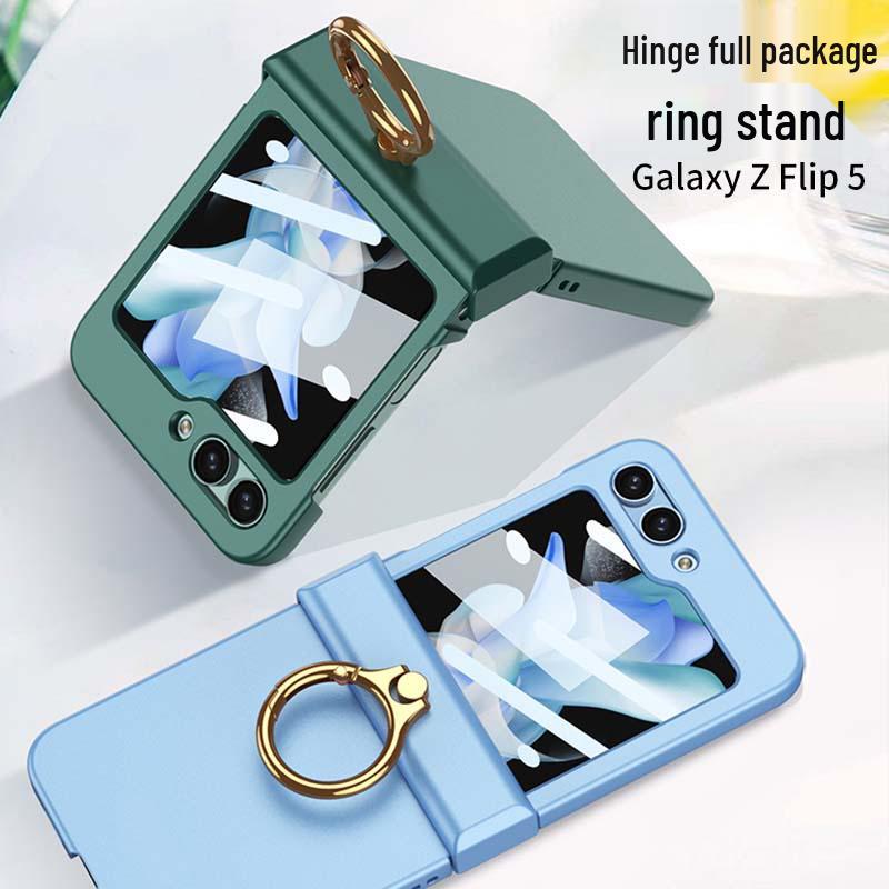 GKK Полностью закрывающий матовый чехол для Samsung Z Flip5 с кольцом-держателем и маленьким складным шарниром.