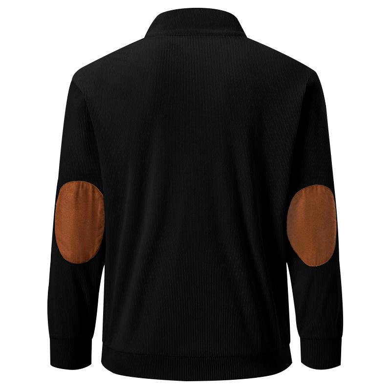 Мужская осенне-зимняя вельветовая повседневная толстовка с воротником-стойкой и длинными рукавами и карманами