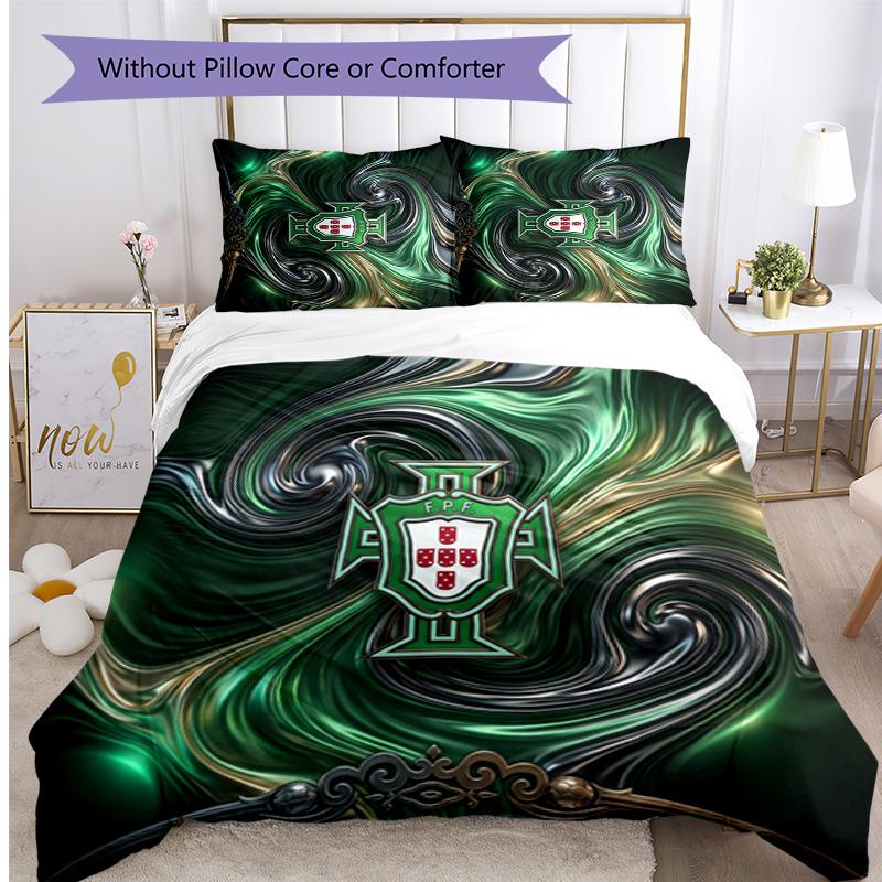 Portugal Football Printed Bedding 3 Piece Set Cozy Breathable Bed Cover Set as Housewarming Holiday Gift