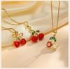 Delicate Red Cherry Pave Zirconia Pendant Necklace for Women, Fruit Summer  Jewelry