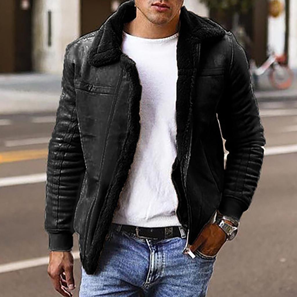 Autumn And Winter Men's Casual Solid Color Long-sleeved Slim Leather