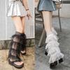 Ruffle Layered Sequins Mesh Leg Warmers Flared Design Star Sequins Knee High Stockings Lace Patchwork Boot Cover Cuffs