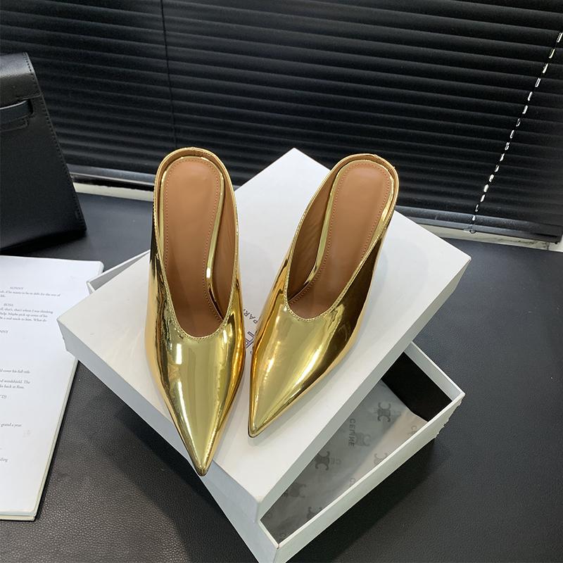 2025 Новый Дизайн Платформа Танкетка Высокий Каблук Мюли Женские Тапочки Лаконичные Неглубокие Остроносые Вечернее Платье Женская Обувь