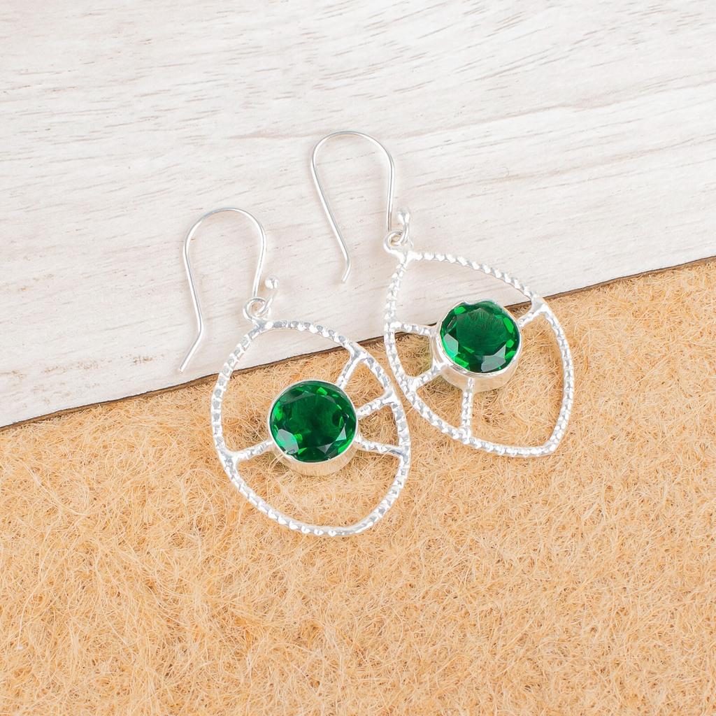Chrome Diopside Gemstone 925 Sterling Silver Jewelry Handmade Earrings 2.00" EE-52-1