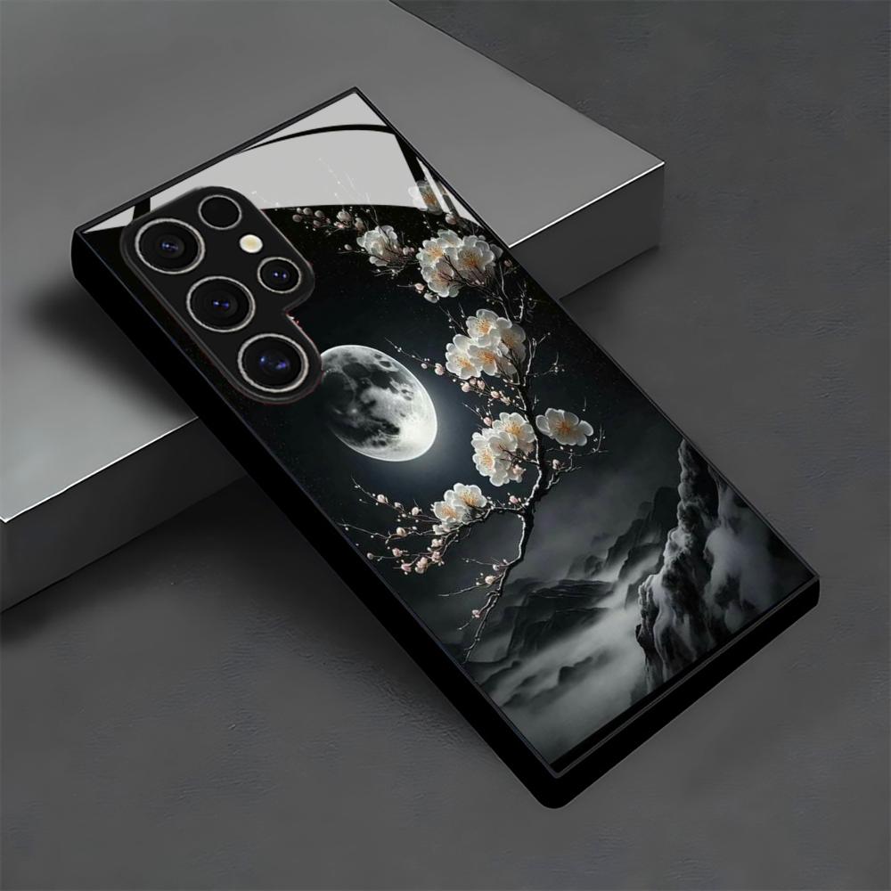 Черный цветок Чехол для телефона стеклянный чехол для телефона для Samsung Galaxy S26 22 23 24 25 PLUS S21 22 23 24 25 ULTRA