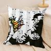 Graffiti Artist BBanksy Cushion Cover Silky Short Plush Invisible Zipper Dustproof Sofa Pillow Case For Home Decor