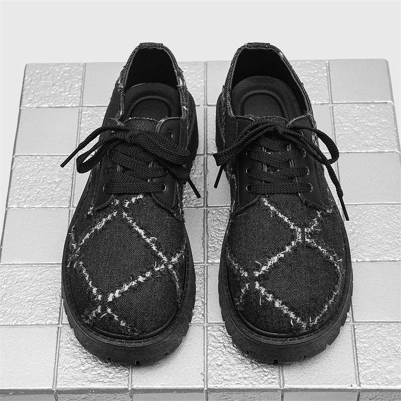 Новые мужские повседневные джинсовые туфли с эффектом потертости, кожаные туфли с большой головкой, нишевые туфли на низкой подошве с увеличением роста для мужчин