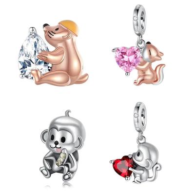 Позолоченные charms-браслеты с бусинами в виде крота, обнимающего сердце, для женщин, подходят для подвесок-charms, бусины для изготовления ювелирных изделий, подарок
