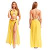 Women's Sequin Tassel Belly Dance Set - Halter Backless Crop Top & Split Mesh Skirt for Halloween