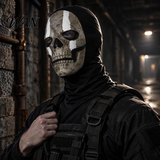 Halloween Costume Essentials for Men Women Horror Headgear, Full Face Mesh Guard Adults, Breathable Foldable Elastic Fabric Hood, Scary Skeleton Ghost