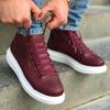 Men Footwear Boots Claret Red Faux Leather Fall Season Lace Up Sneakers Comfortable Ankle Gentlemen's Fashion Office CH258