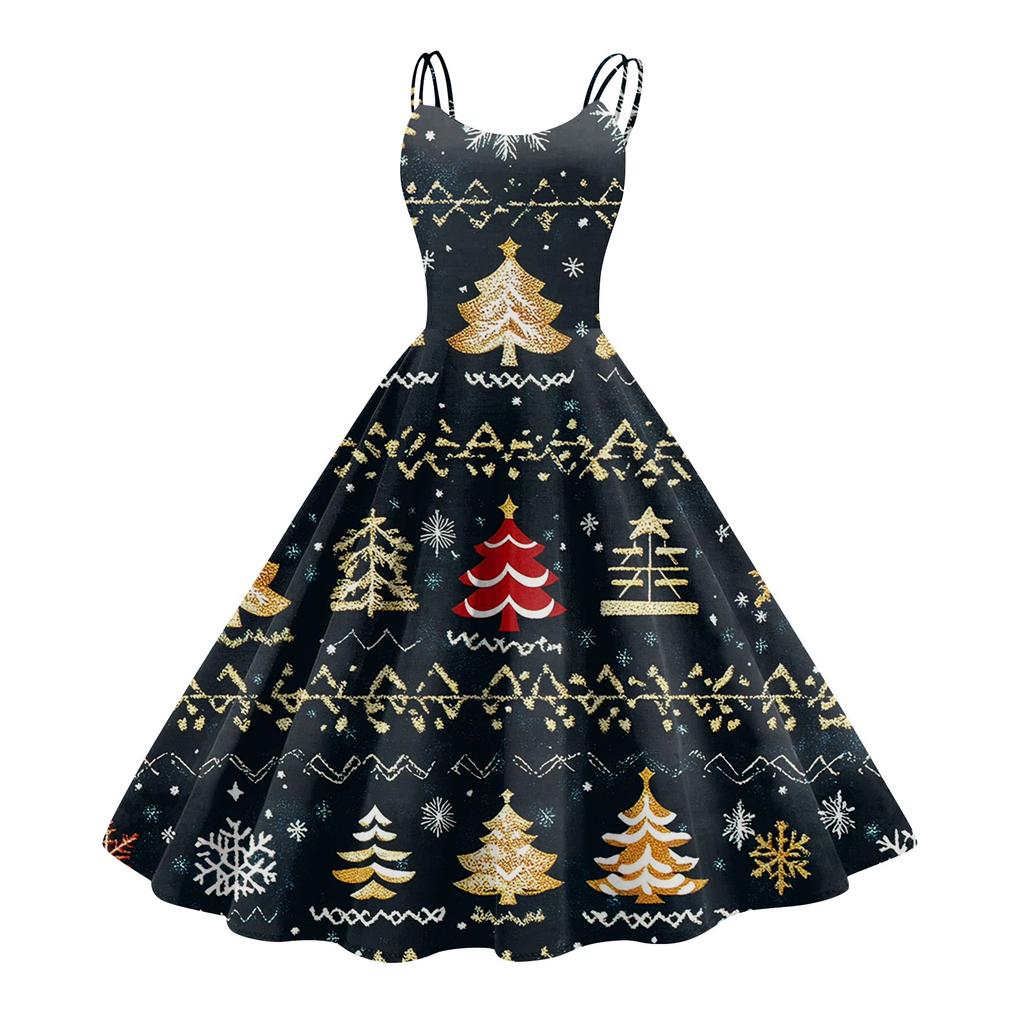Women's Fashion Christmas  Printed Sexy Strapless Gothic Cocktail Dress Punk, Vintage Dress.