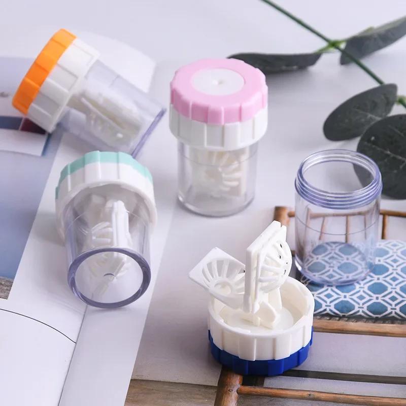 Women Mini Manual Contact Lens Cleaner Pink Blue Case Box Eye Contact Lenses Plastic Container Storage Holder Cleaning Tools