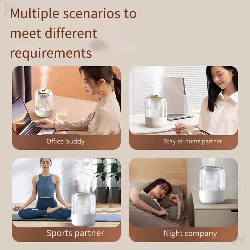 2L Dual Spray Humidifier USB Large Capacity Home Bedroom Office Nightlight Humidifier Transparent Aromatherapy Machine